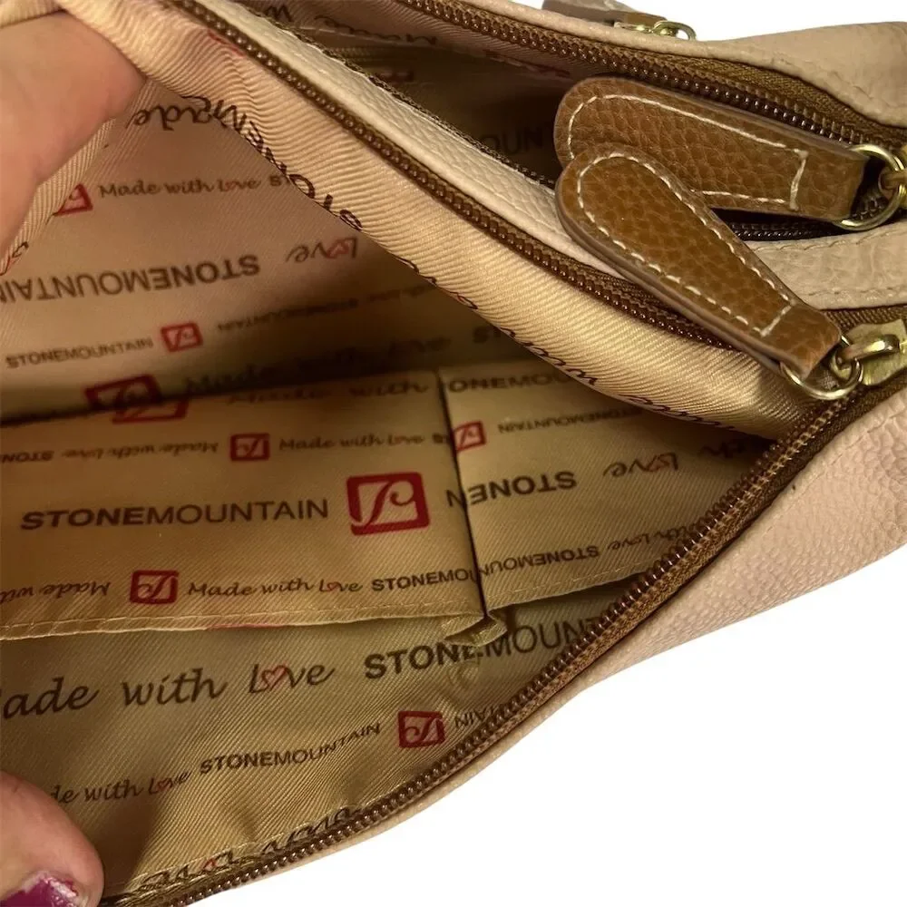 Stone Mountain Women's Beige Leather Hobo Shoulder Bag